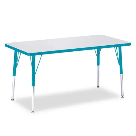 "Rainbow Accents® KYDZ Gray Top Activity Tables, Rectangle 30"" X 72"", Elementary 15"" - 24"", Teal"