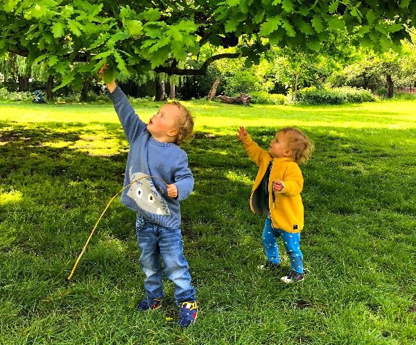 Children enjoying nature while walking