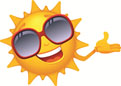 Yellow cartoon sun wearing sunglasses