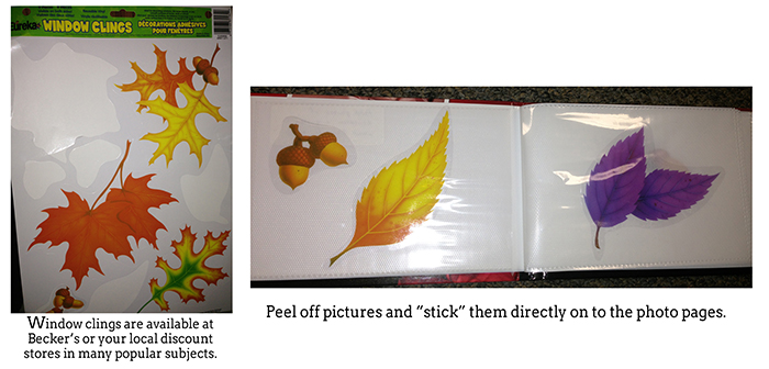 Leaf window clings place in a photo album to make a book