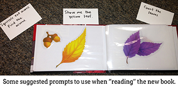 Photo album creating a book with reading prompts