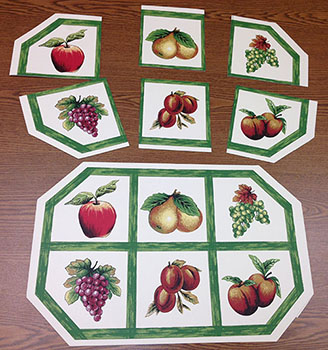 Kitchen placemats cut into pieces for puzzle placements activity
