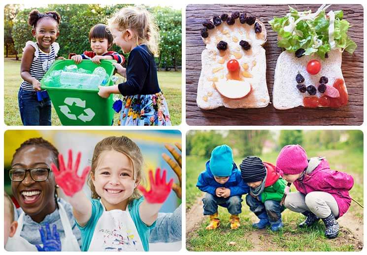 Preschool children recycling child with paint on hands free preschool activities