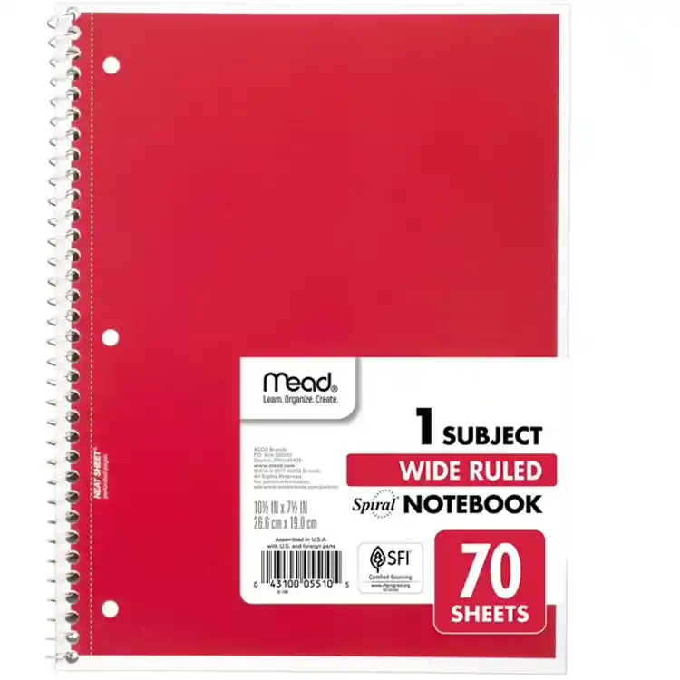 Spiral Notebooks, Dozen, 1 Subject, 70 Sheets