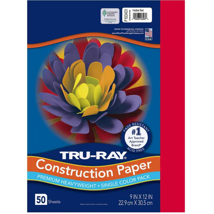 Tru-Ray® Construction Paper,  9" x 12", Festive Red