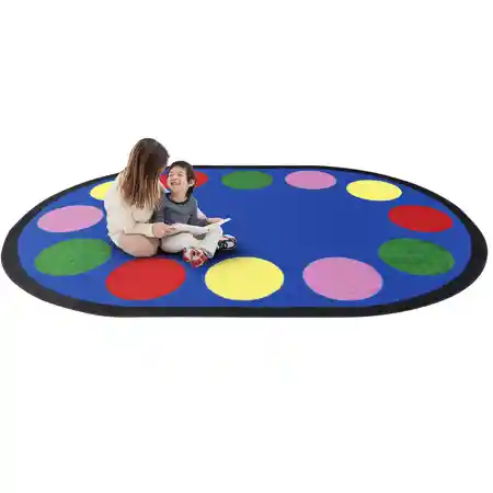 Lots of Dots Classroom Rug, Primary Colors, Oval 5'4" x 7'8"