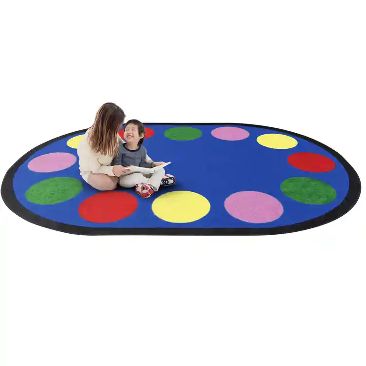 Lots of Dots Classroom Rug, Primary Colors, Oval 5'4" x 7'8"