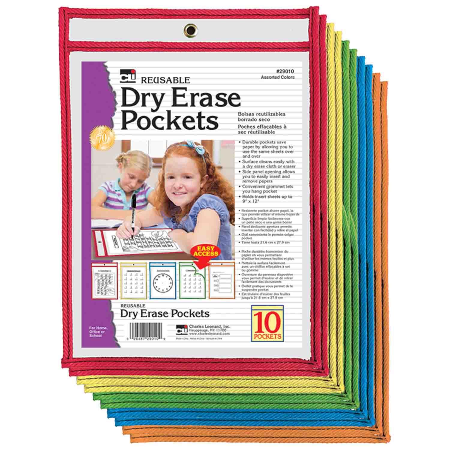 ALIGADO 40 Pack Dry Erase Pockets for Office Classroom Supplies Assorted Colors Write and Wipe Reusable Letter Size 