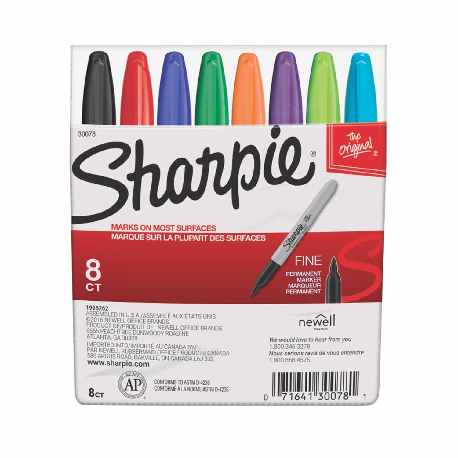 Sharpie Permanent Markers, Fine Tip, 8/PK, Assorted (30217PP)