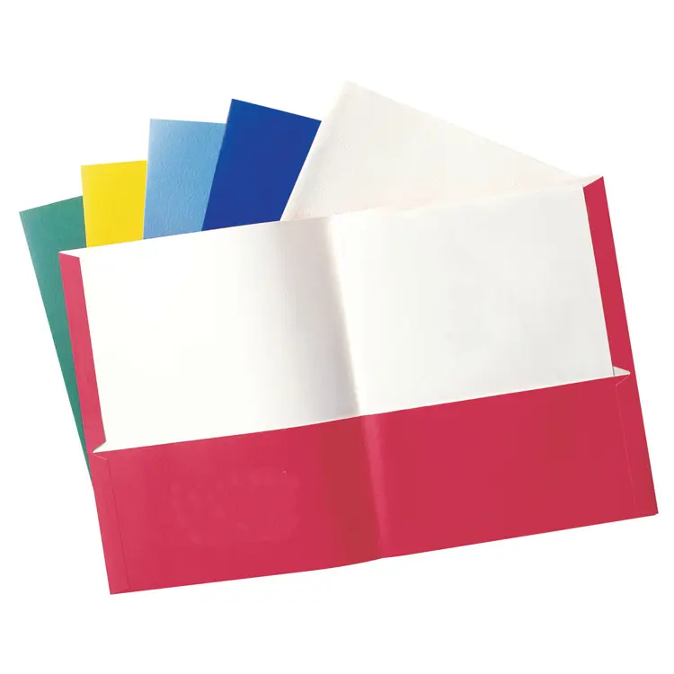 Economy E-Z 2-Pocket Folders, Assorted Colors, Without Gussets