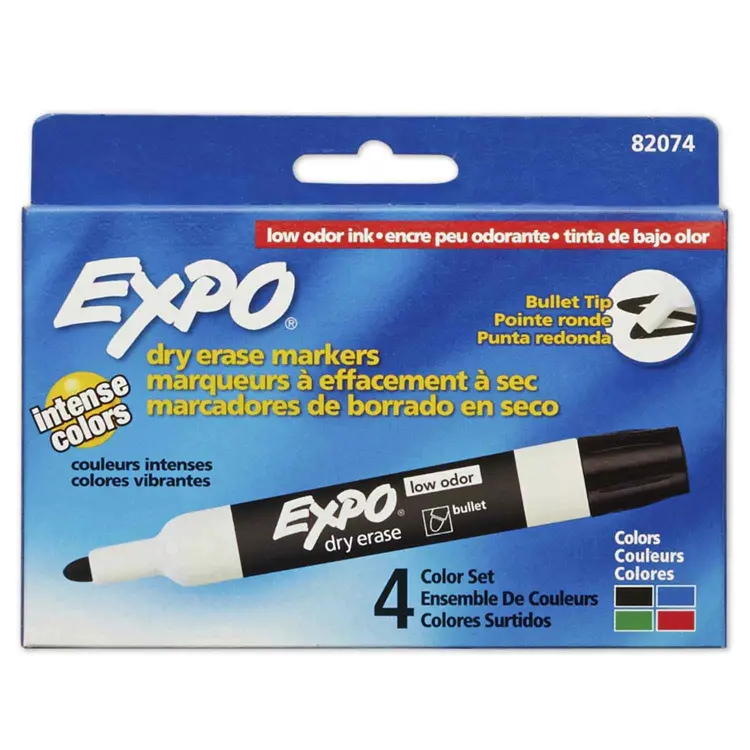 Expo® Low Odor Dry-Erase Markers, 4 Color Set, Bullet Tip