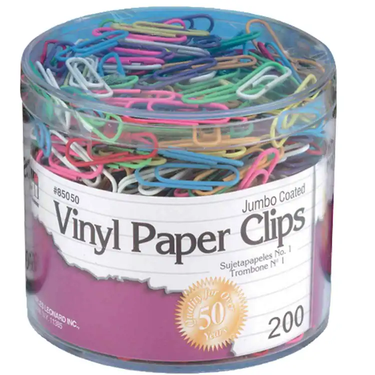 Vinyl Coated Paper Clips, 200 Jumbo