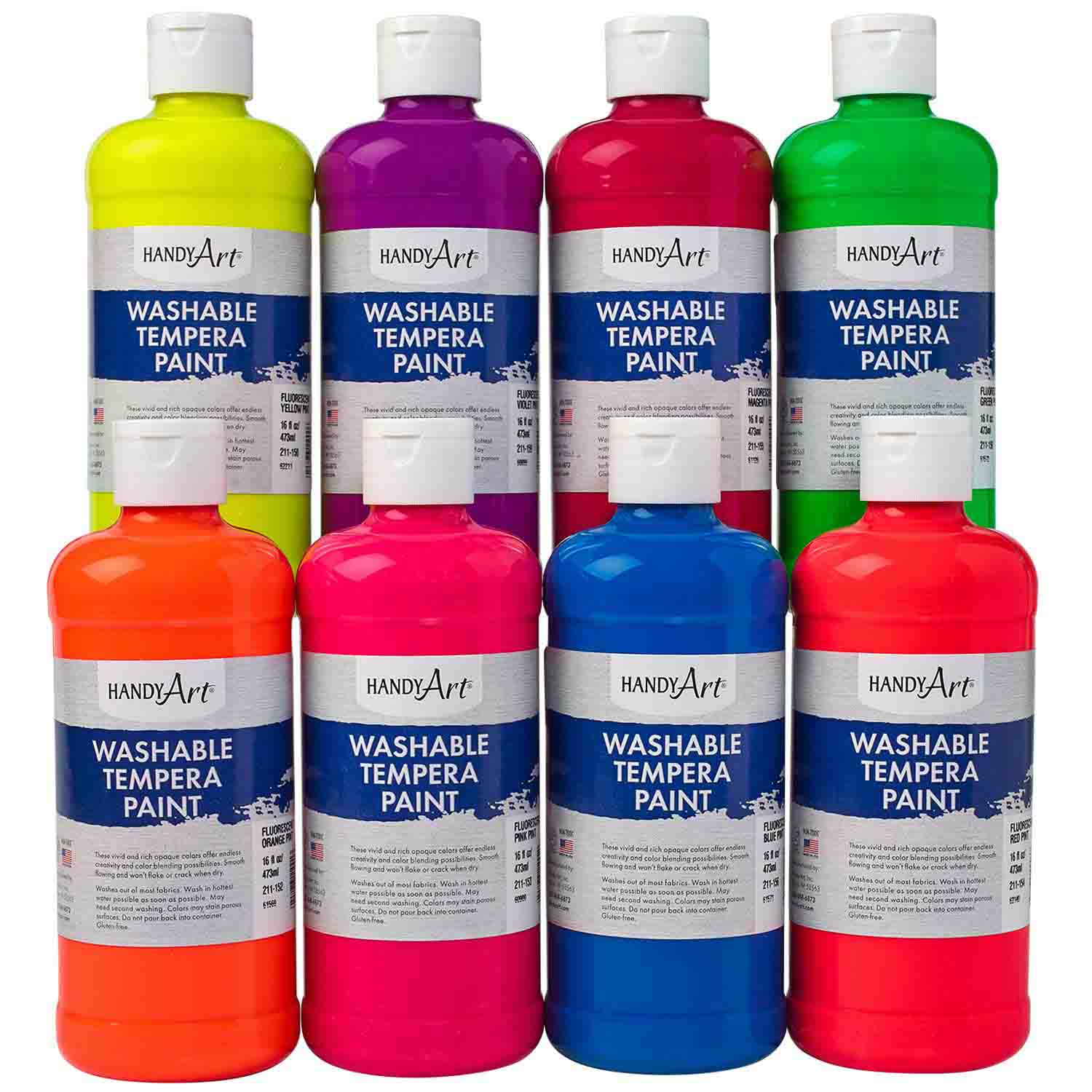 Art-time Washable Fluorescent Tempera Paint Kit, 6 Fluorescent Colors, 8  Oz. Each, Certified Non-toxic 