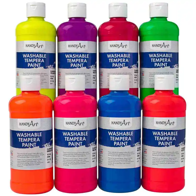 Washable Fluorescent Paint, Set of 8