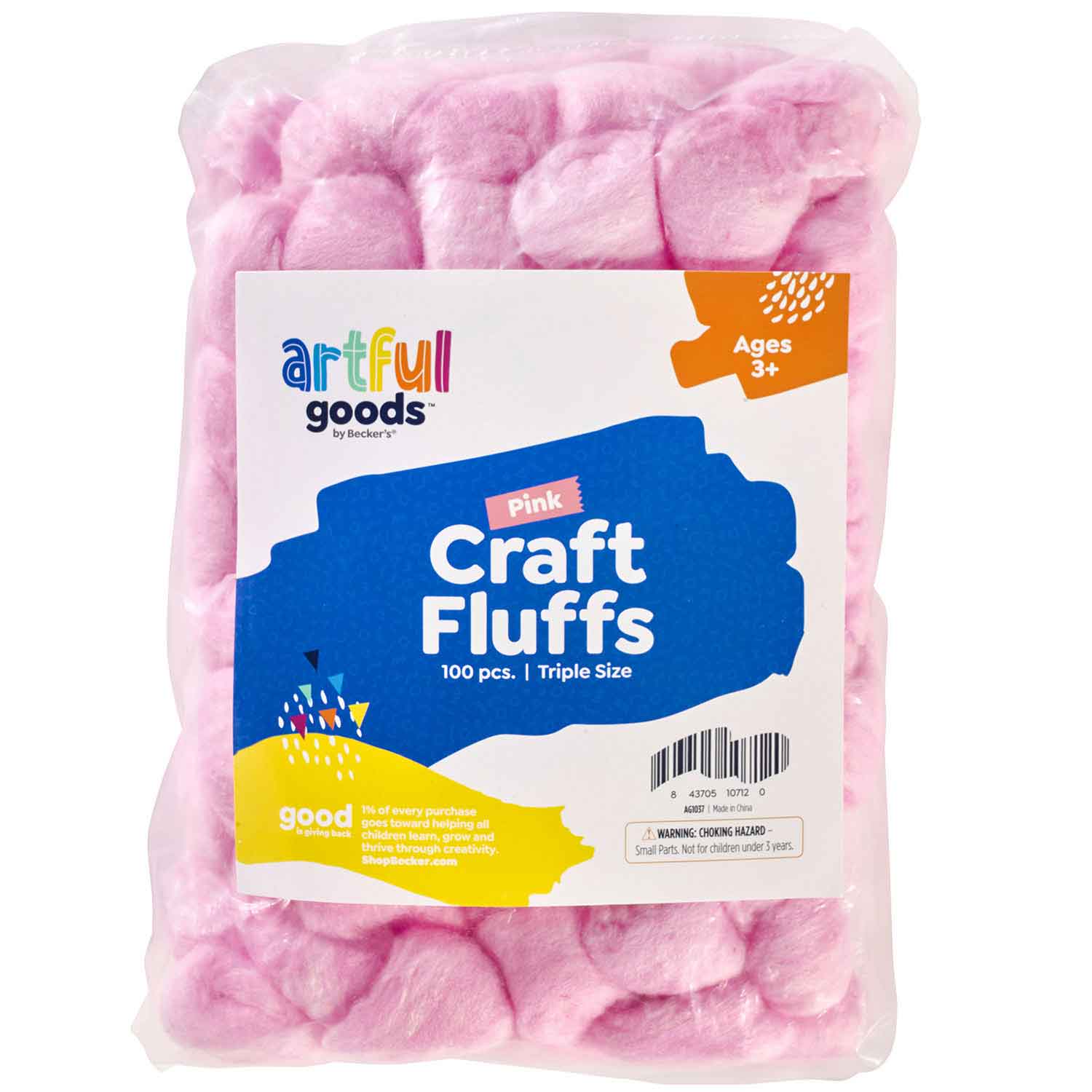 Creativity Street Cotton Decorated Craft Fluff Ball, Pink, Pack of