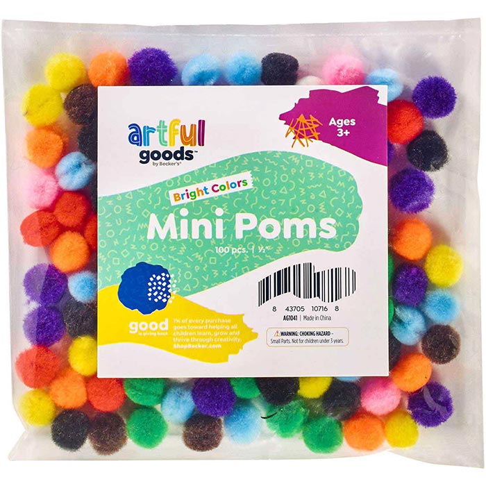 Artful Goods Pom Poms Bright Colors, Assorted Sizes