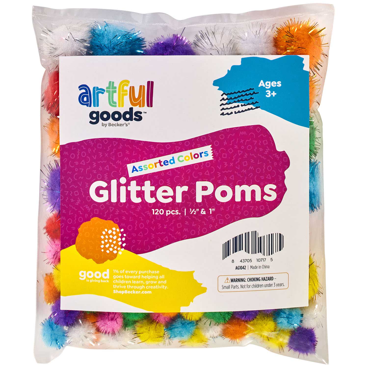 8 Plastic w/ Glitter Pom