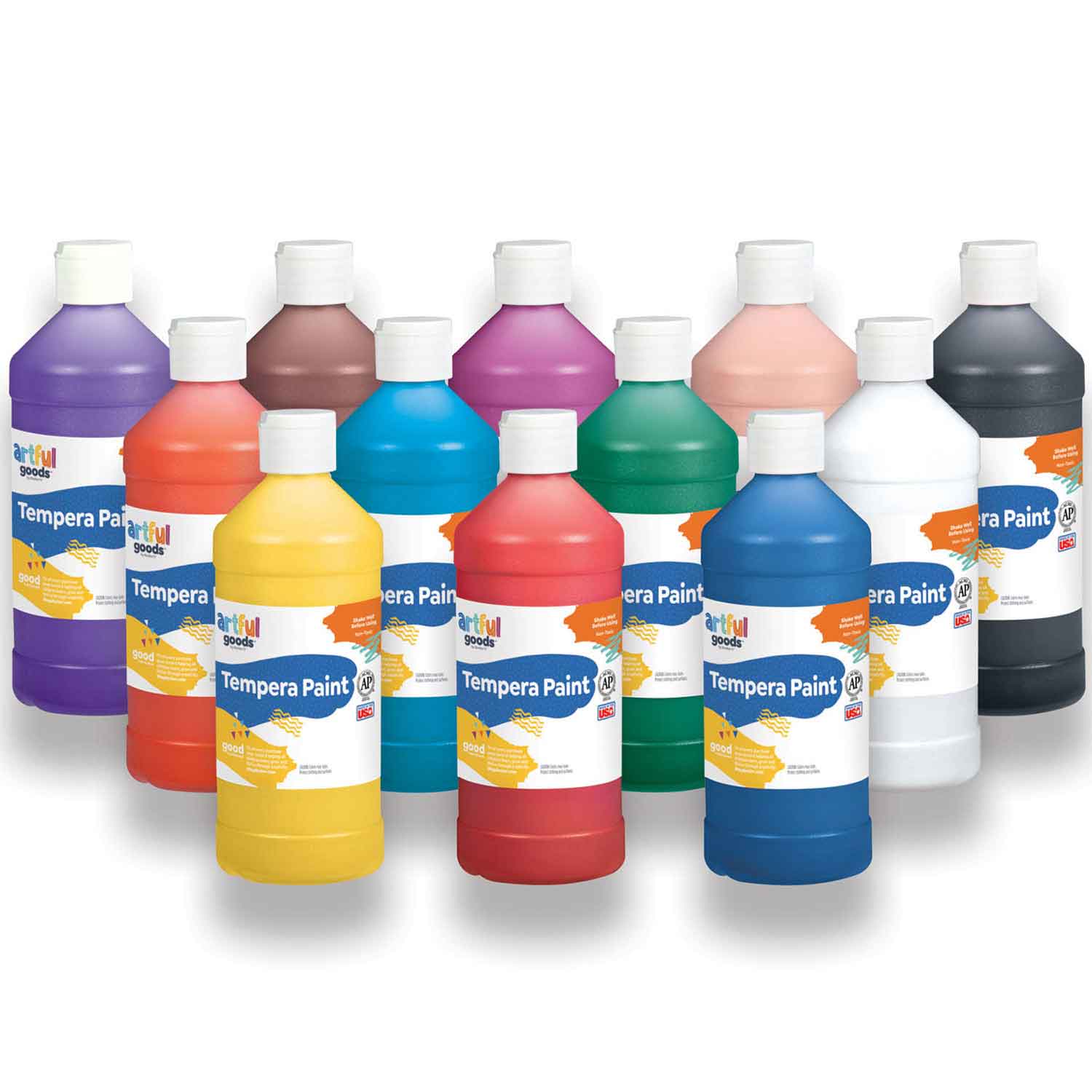 School Smart Washable Tempera Paint, Assorted Colors, Pint Set of 12