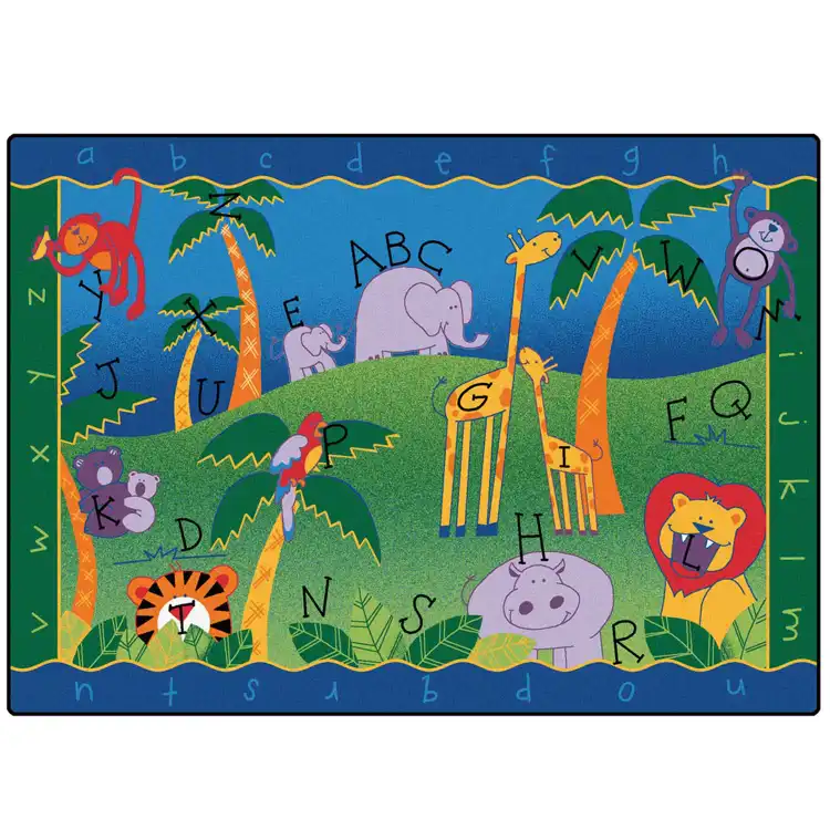 Alphabet Jungle Classroom Rug, Rectangle 7’6” x 12’