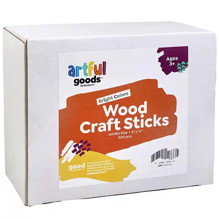 Artful Goods® Wood Craft Sticks, Jumbo Size, Bright Colors