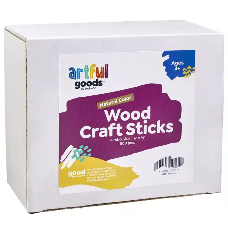 Artful Goods® Wood Craft Sticks, Jumbo Size, Bright Colors