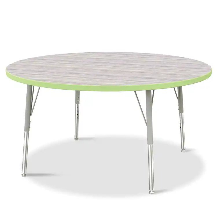 Berries® Driftwood Gray Top Activity Tables, Round 48" Elementary Height-Key Lime