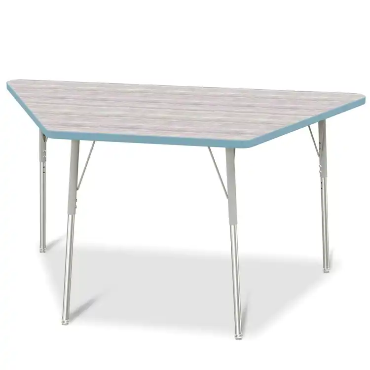 Berries® Driftwood Gray Top Activity Tables, Trapezoid 30" X 60", Elementary Height-Coastal Blue