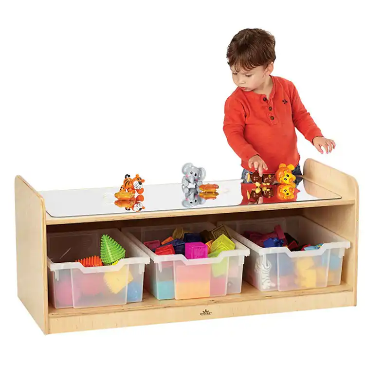 Play Table with Mirror Top, Exposed Hardware