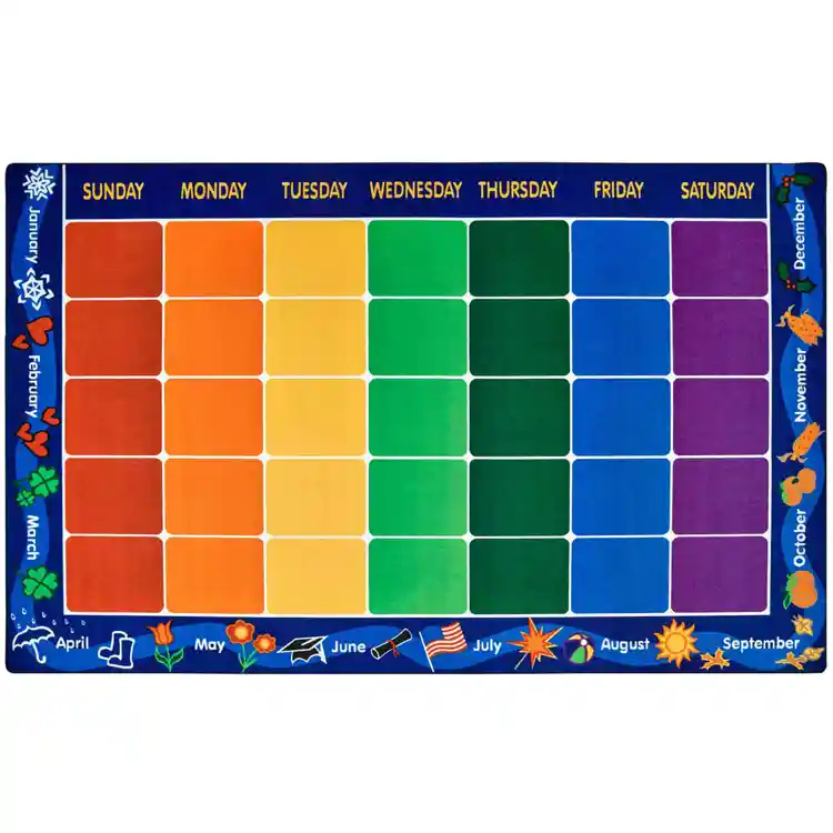 Calendar Classroom Rug, Rectangle 7'6" x 12'
