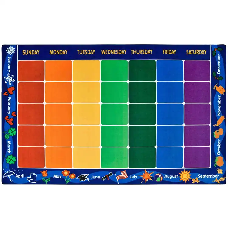 Calendar Classroom Rug, Rectangle 7'6" x 12'