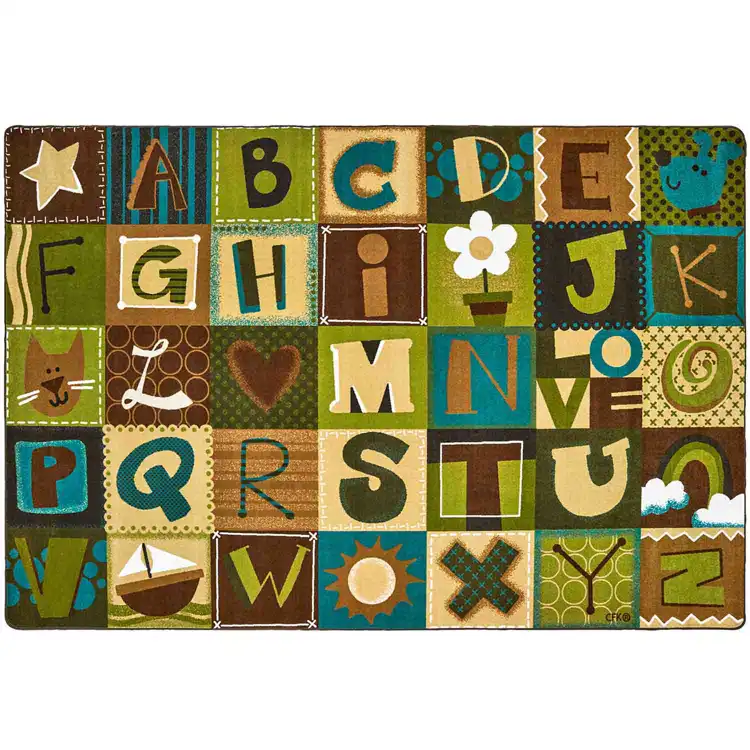 KIDSoft™ Alphabet Blocks Classroom Rug, Nature's Colors , Rectangle 4' x 6'