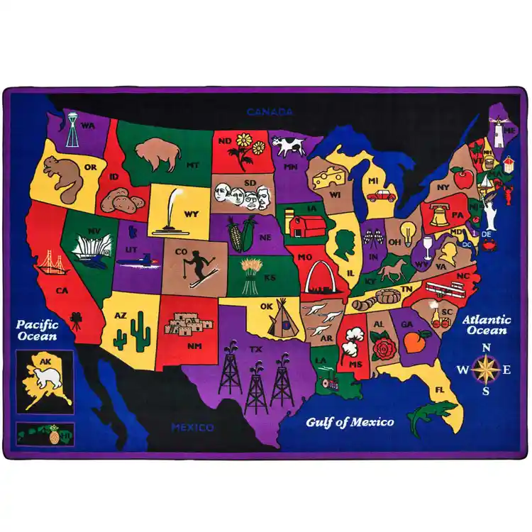 Discover America Classroom Rug, Rectangle 5'10" x 8'4"