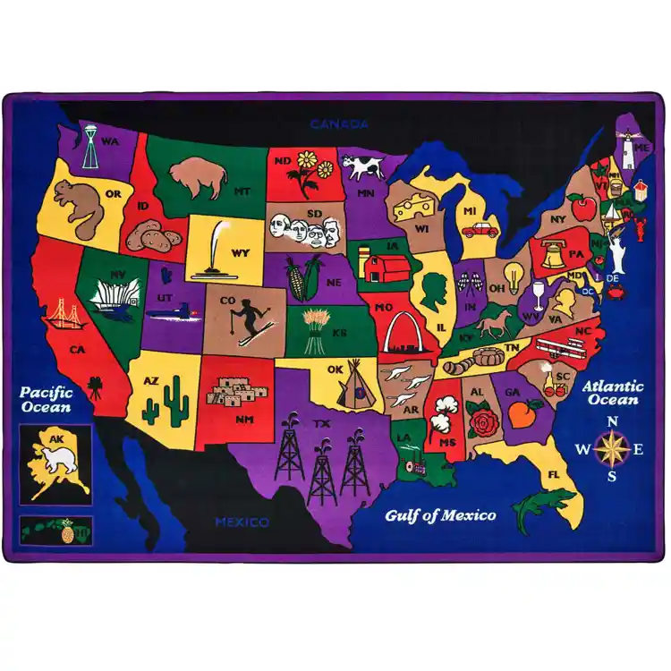 Discover America Classroom Rug, Rectangle 4'5" x 5'10"
