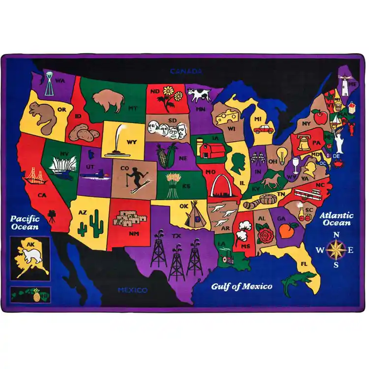 Discover America Classroom Rug, Rectangle 8'4" x 11'8"