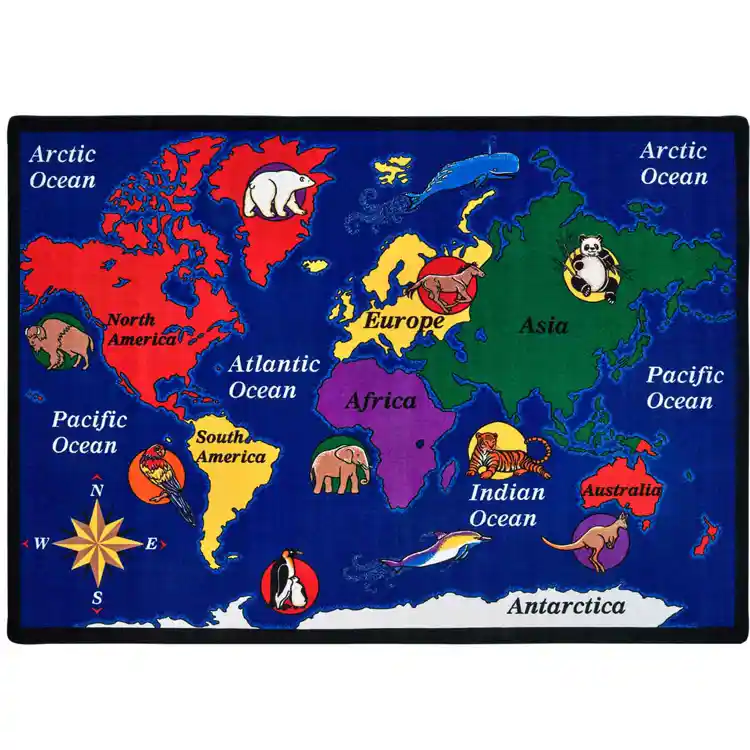 World Explorer Classroom Rug, Rectangle 4'5" x 5'10"