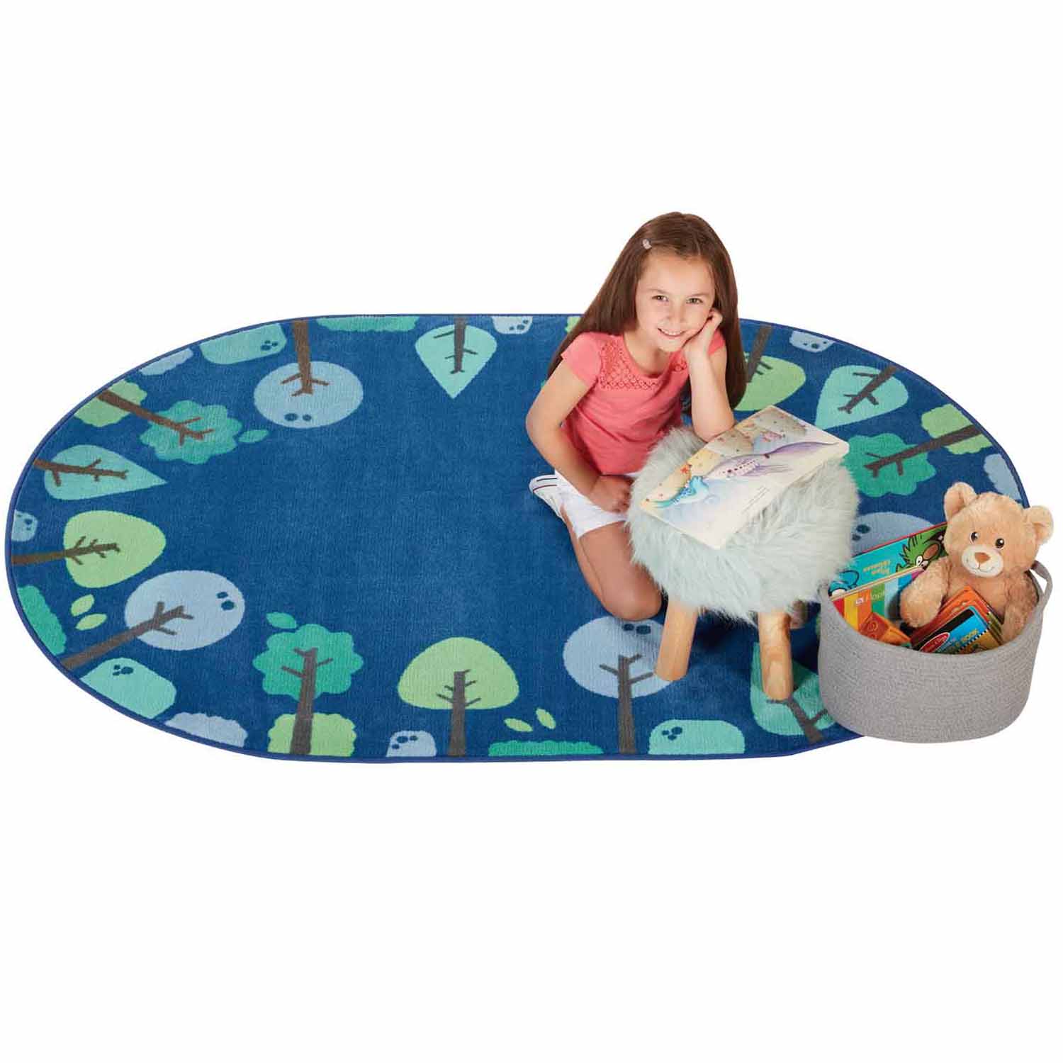 KIDSoft™ Tranquil Trees Rug, Blue, Oval 6' x 9'