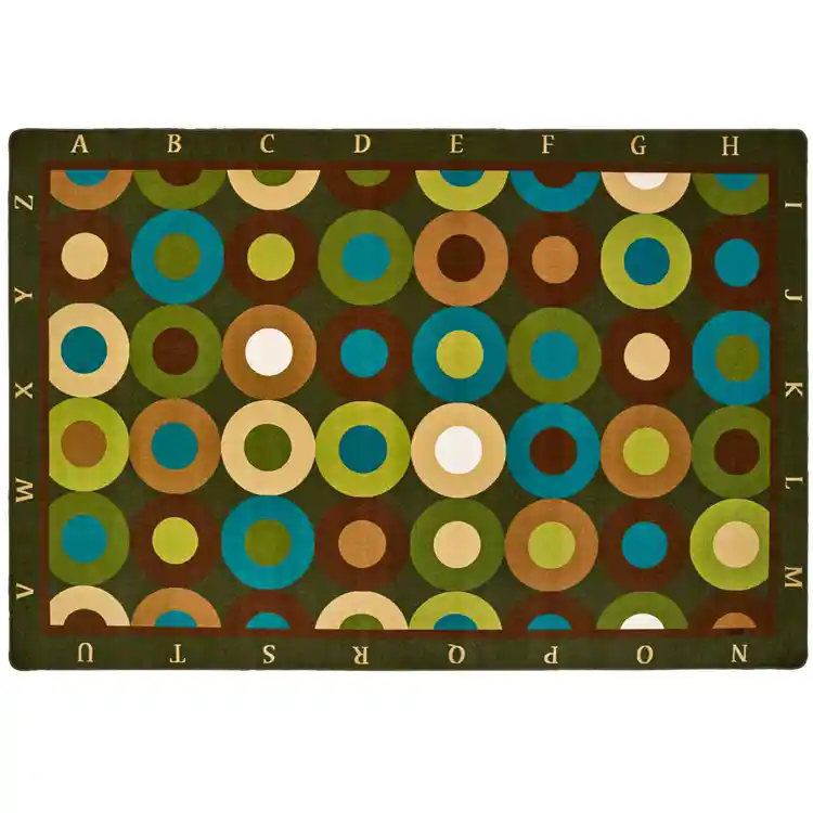 Alphabet Calming Circles Classroom Rug, Nature's Colors, Rectangle 4' x 6'