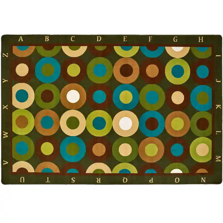 Alphabet Calming Circles Classroom Rug, Nature's Colors, Rectangle 6' x 9'