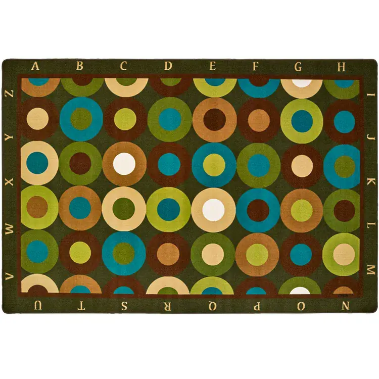 Alphabet Calming Circles Classroom Rug, Nature's Colors, Rectangle 6' x 9'
