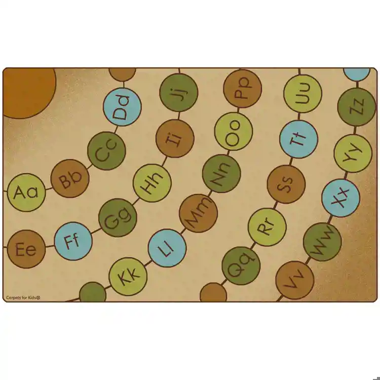 Radiating Alphabet Circles Seating Rug, Natures Colors