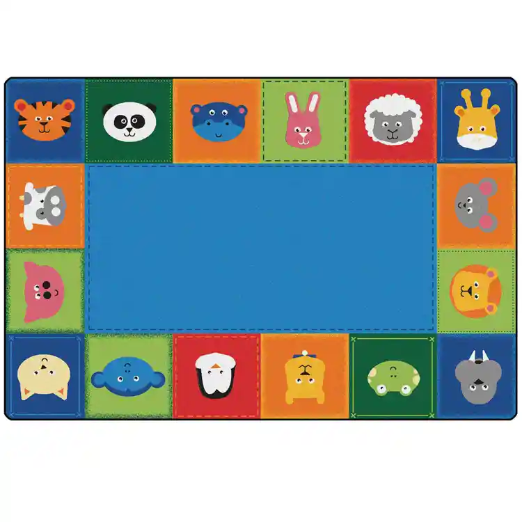 KIDSoft Baby Animals Border Rug Primary Colors 6x9