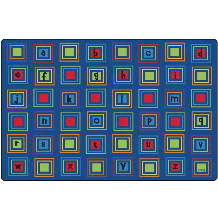 Literacy Squares Classroom Rug, Primary Colors, Rectangle 6' x 9'