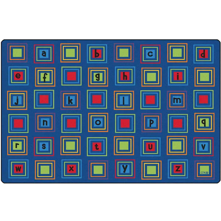 Literacy Squares Classroom Rug, Primary Colors, Rectangle 6' x 9'