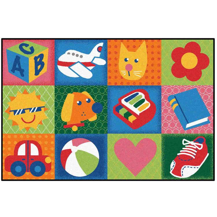 KID$ Value Classroom Rugs™, Toddler Fun Squares, Rectangle 3' x 4'6"