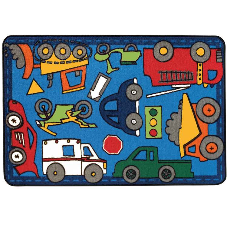 KID$ Value Classroom Rugs™, Wheels on the Go, Rectangle 3' x 4'6"