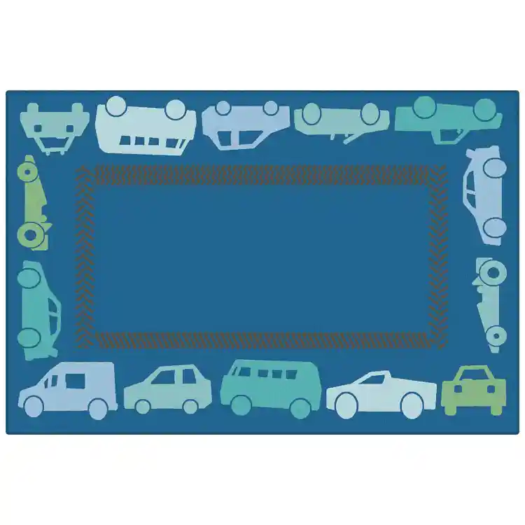KID$ Value Classroom Rugs™, All Autos Border Rectangle 3'x4'6" Blue