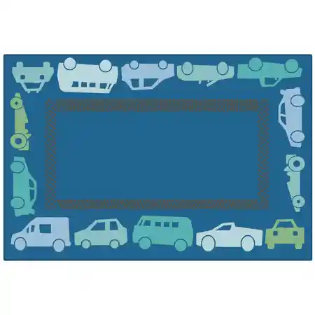 KID$ Value Classroom Rugs™, All Autos Border Rectangle 3'x4'6" Blue