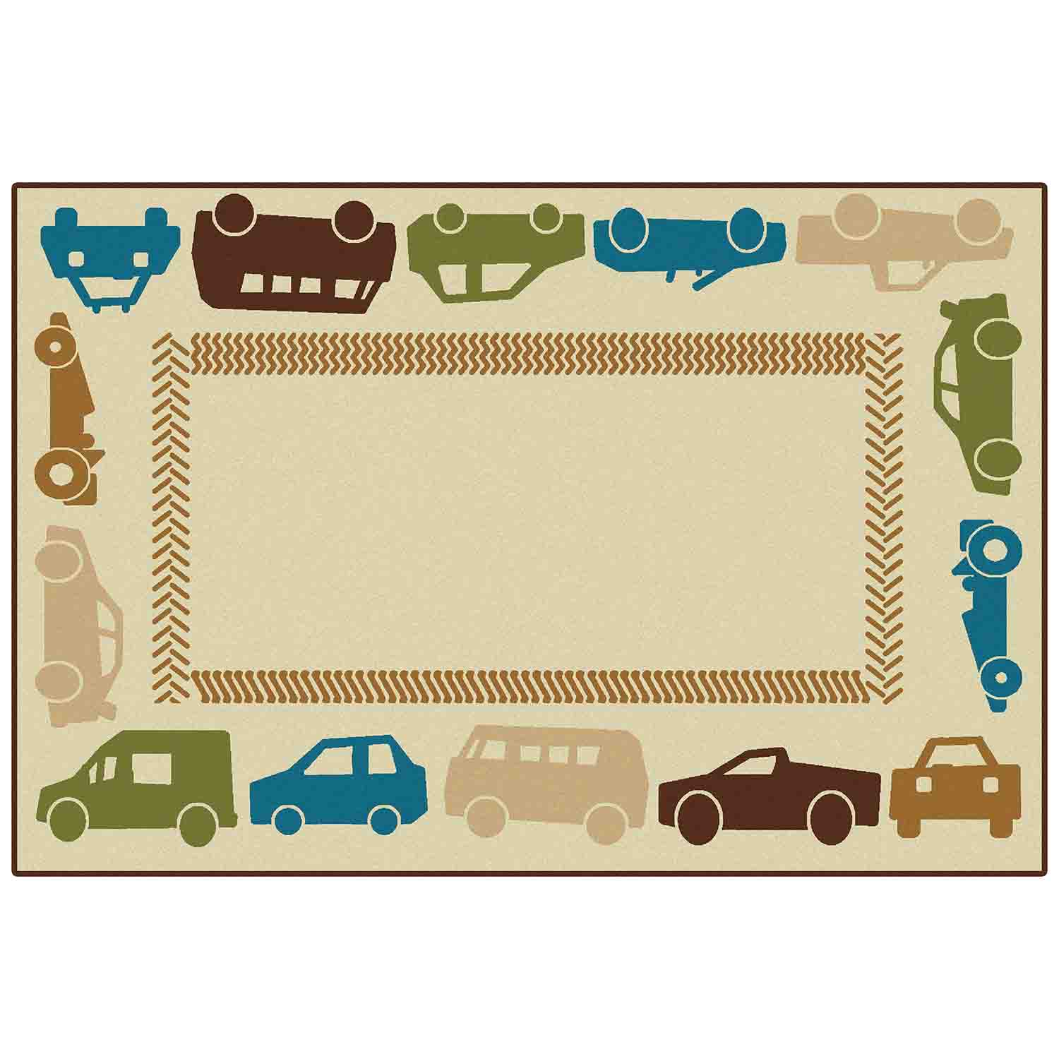 KID$ Value Classroom Rugs™, All Autos Border Rectangle 3'x4'6" Brown