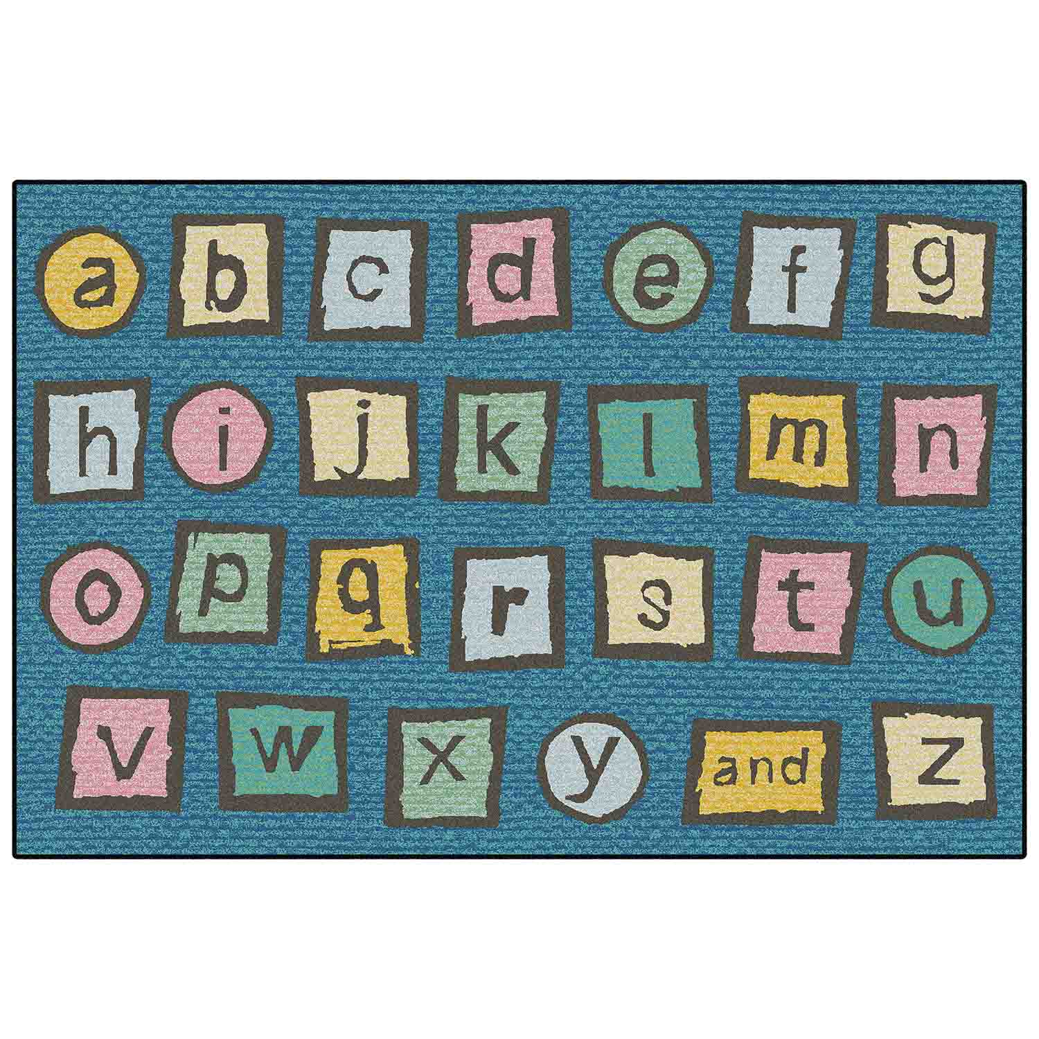KID$ Value Classroom Rug™, Alphabet Blocks Rectangle 3'x4'6" Dark Blue