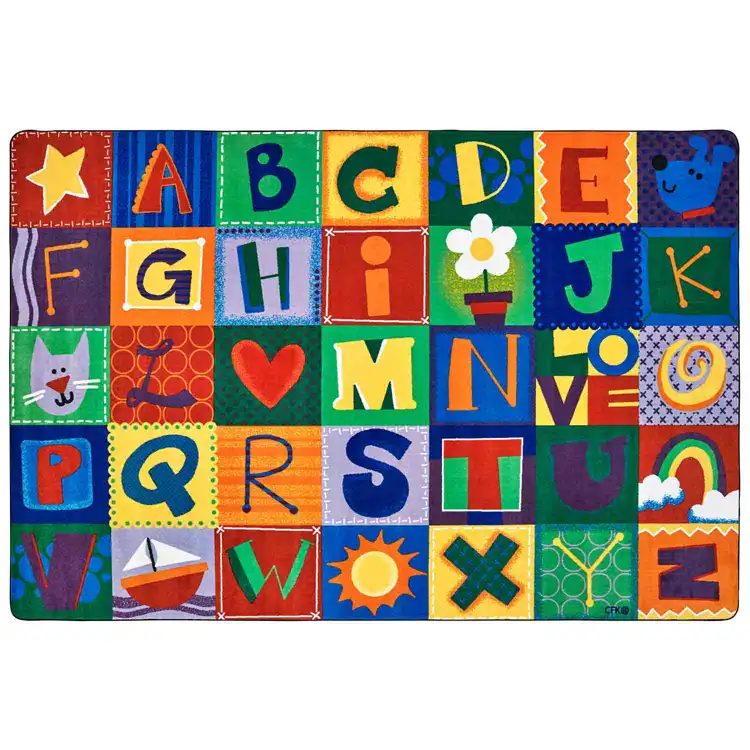 KIDSoft™ Alphabet Blocks Classroom Rug, Rectangle 4' x 6'